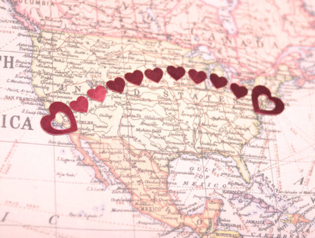 Bicoastal Coast-to-Coast American Romance Hearts on Map