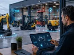 AI-Powered Equipment Rental Software – A New Era for Rental Businesses Equipment rental manager using AI-powered software to monitor construction machinery, fleet location, asset status, and rental operations in real time.